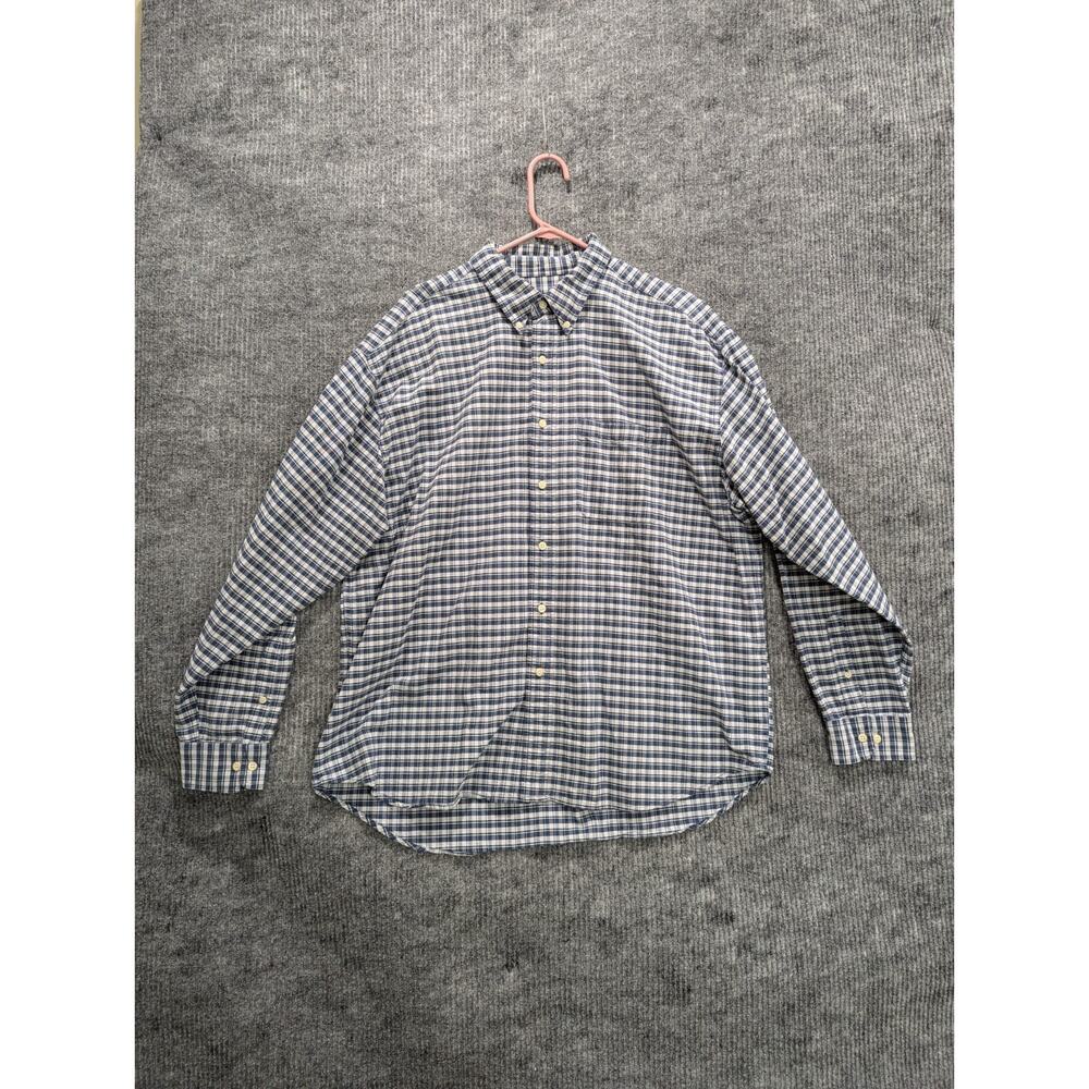 Eddie Bauer Men's Blue White Plaid Long Sleeve Button Down Casual Shirt Size XL